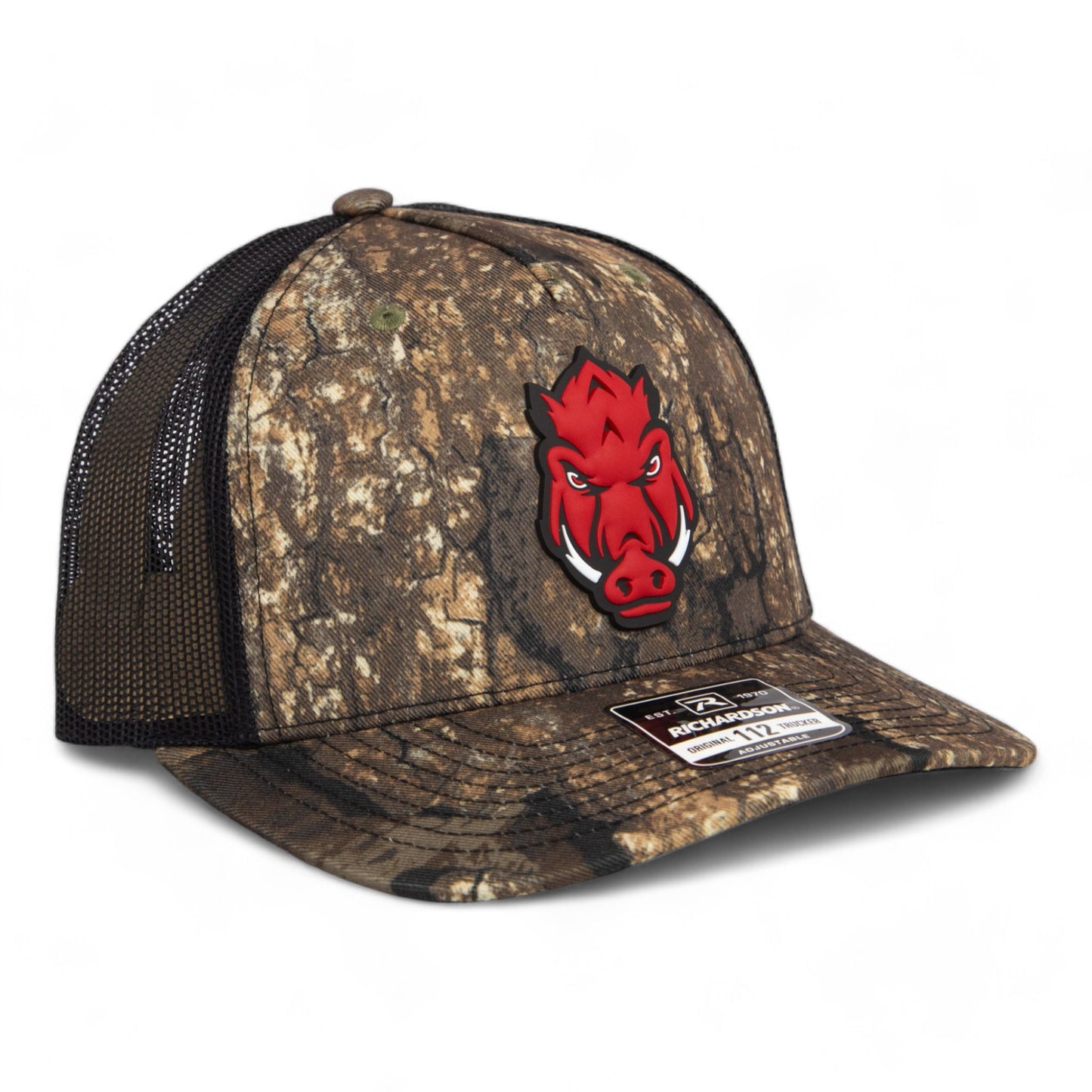 Arkansas Razorbacks Forward Facing Hog 3D Snapback Trucker Hat- Realtree Timber/ Black