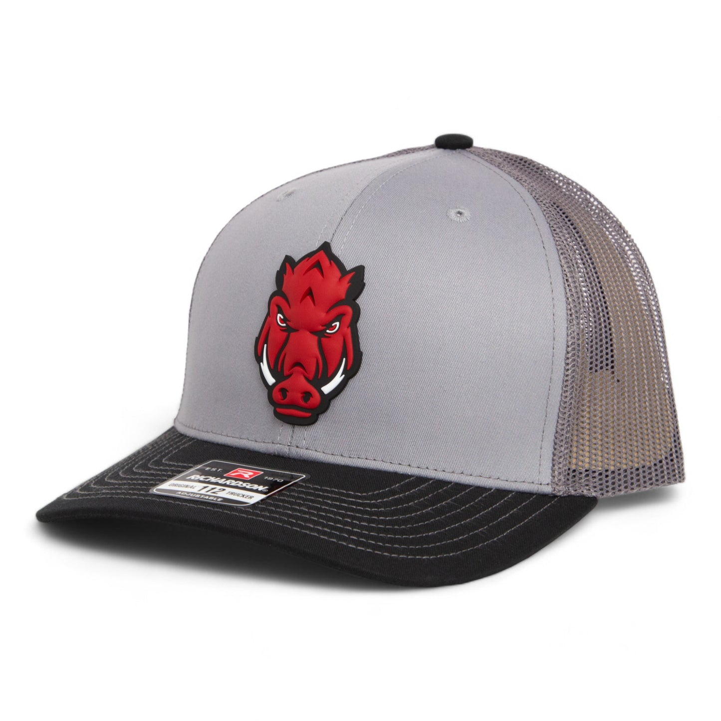 Arkansas Razorbacks Forward Facing Hog 3D Snapback Trucker Hat- Grey/ Charcoal/ Black