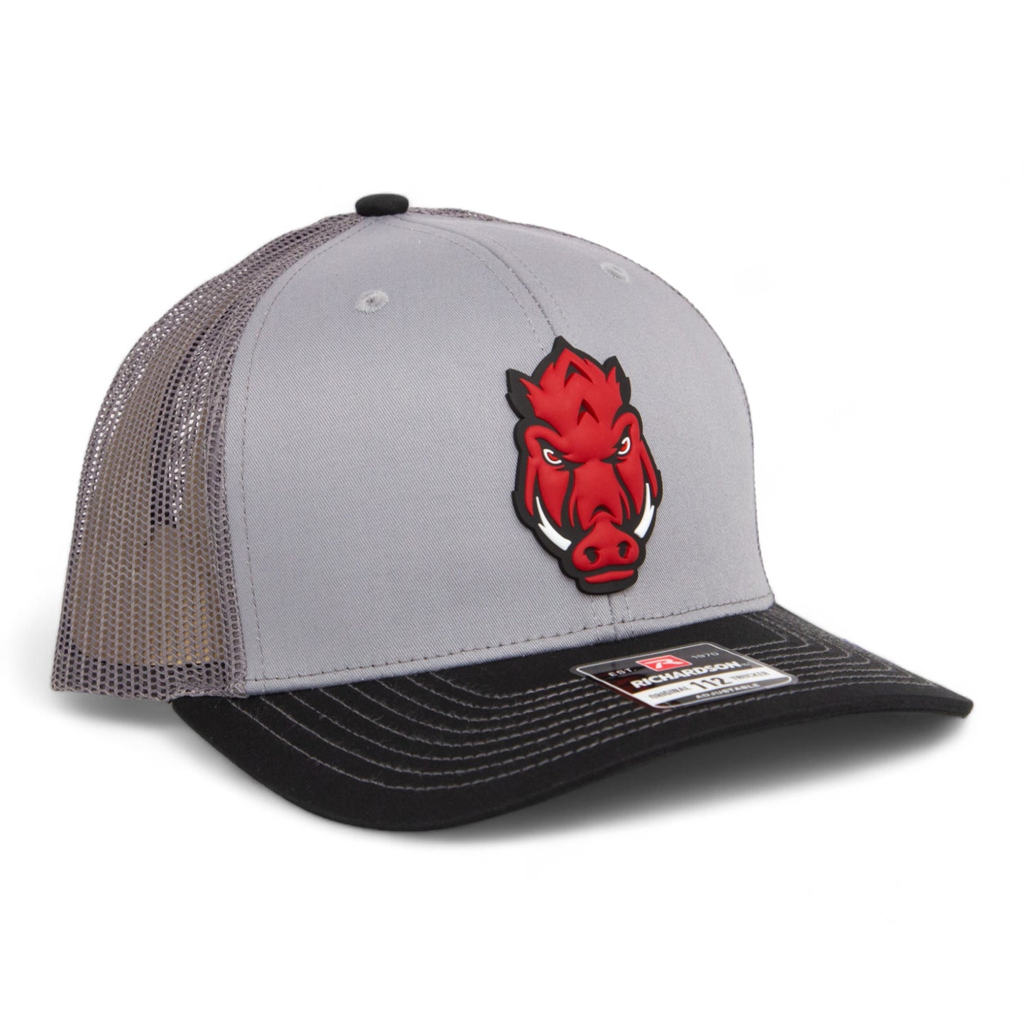 Arkansas Razorbacks Forward Facing Hog 3D Snapback Trucker Hat- Grey/ Charcoal/ Black