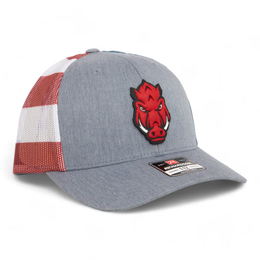 Arkansas Razorbacks Forward Facing Hog 3D Snapback Trucker Hat- Heather Grey/ Stars & Stripes