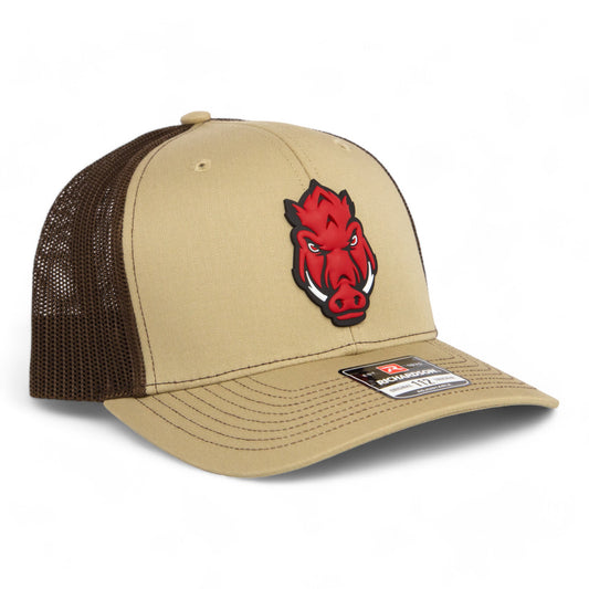 Arkansas Razorbacks Forward Facing Hog 3D Snapback Trucker Hat- Tan/ Coffee