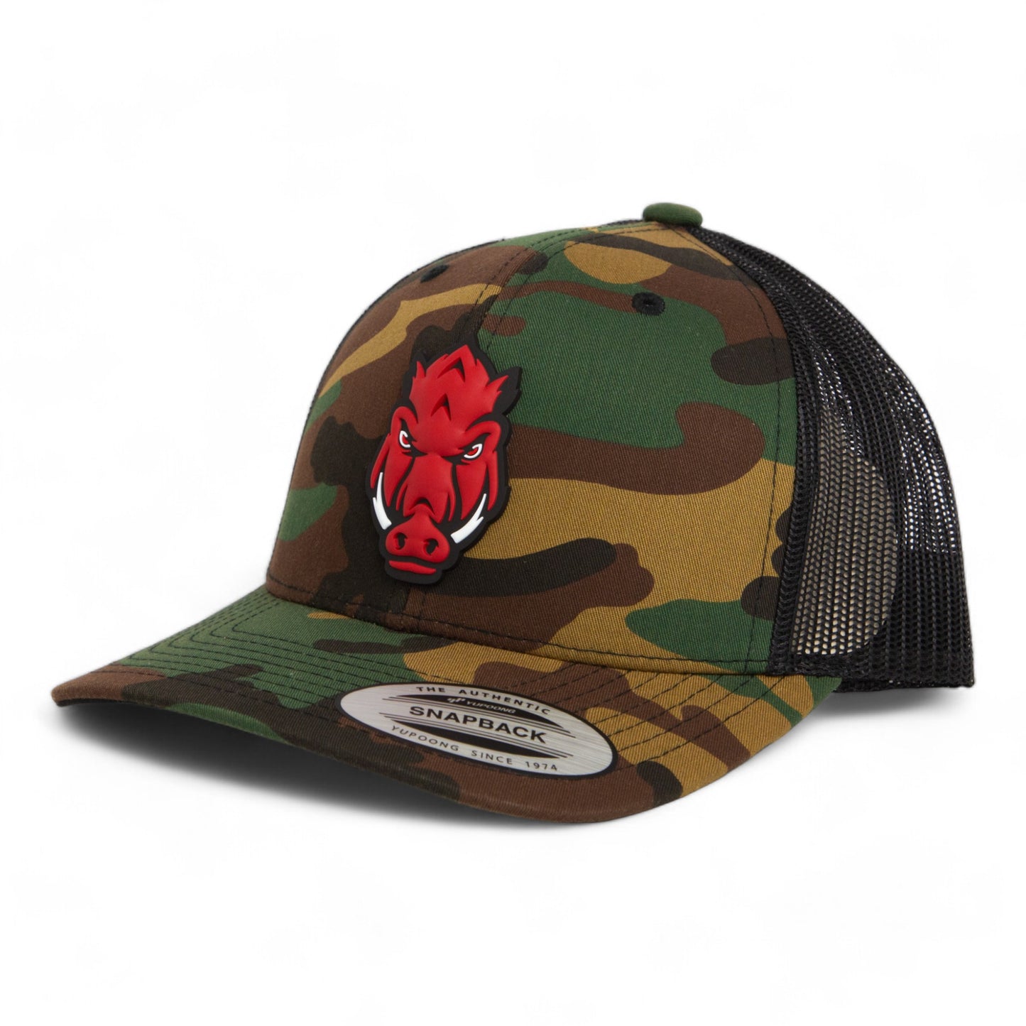 Arkansas Razorbacks Forward Facing Hog 3D YP Snapback Trucker Hat- Army Camo/ Black