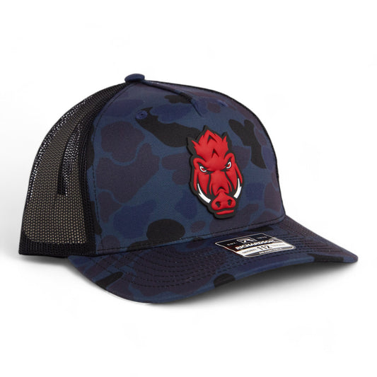 Arkansas Razorbacks Forward Facing Hog 3D Snapback Trucker Hat- Admiral Duck Camo/ Black