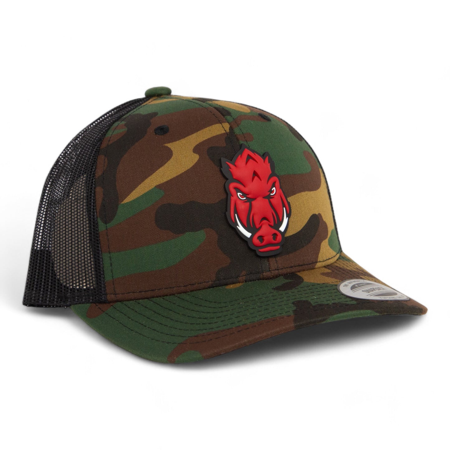 Arkansas Razorbacks Forward Facing Hog 3D YP Snapback Trucker Hat- Army Camo/ Black