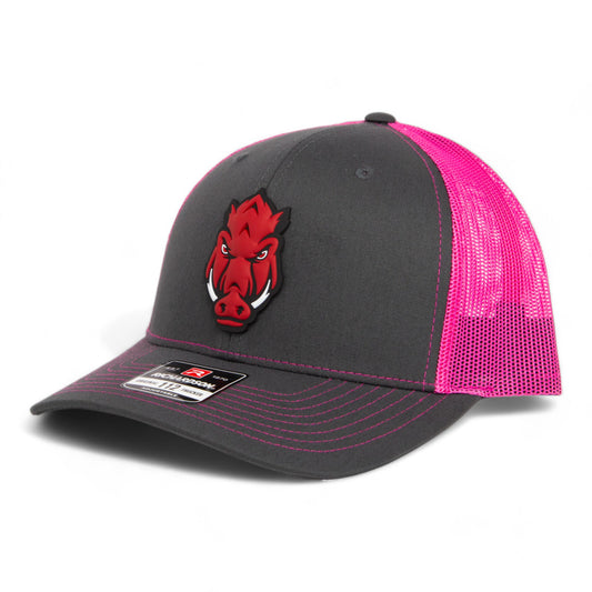 Arkansas Razorbacks Forward Facing Hog 3D Snapback Trucker Hat- Charcoal/ Hot Pink