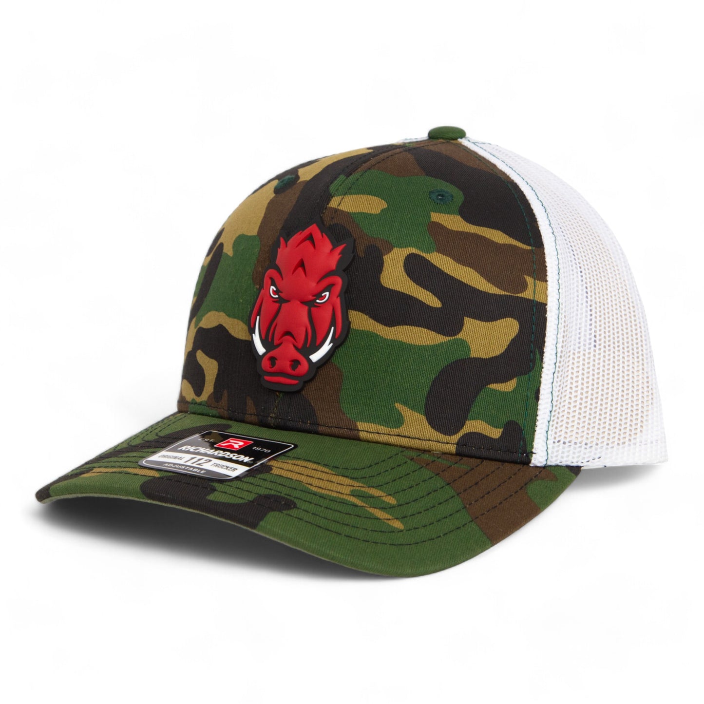 Arkansas Razorbacks Forward Facing Hog 3D Snapback Trucker Hat- Army Camo/ White