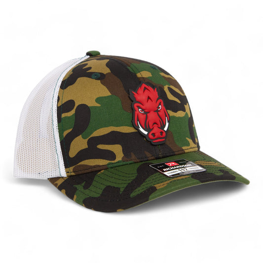 Arkansas Razorbacks Forward Facing Hog 3D Snapback Trucker Hat- Army Camo/ White