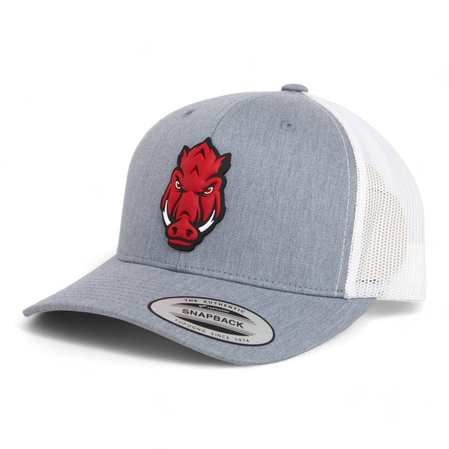 Arkansas Razorbacks Forward Facing Hog 3D YP Snapback Trucker Hat- Heather Grey/ White