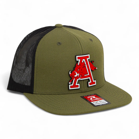 Arkansas Razorbacks Jumping Hog 3D Wool Blend Flat Bill Hat- Loden/ Black