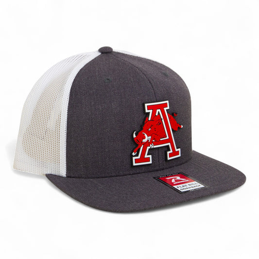 Arkansas Razorbacks Jumping Hog 3D Wool Blend Flat Bill Hat- Heather Charcoal/ White