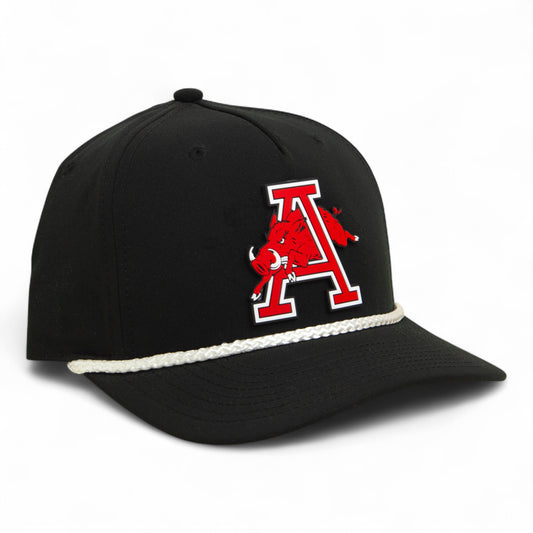 Arkansas Razorbacks Jumping Hog 3D Five Panel Classic Rope Hat- Black/ White