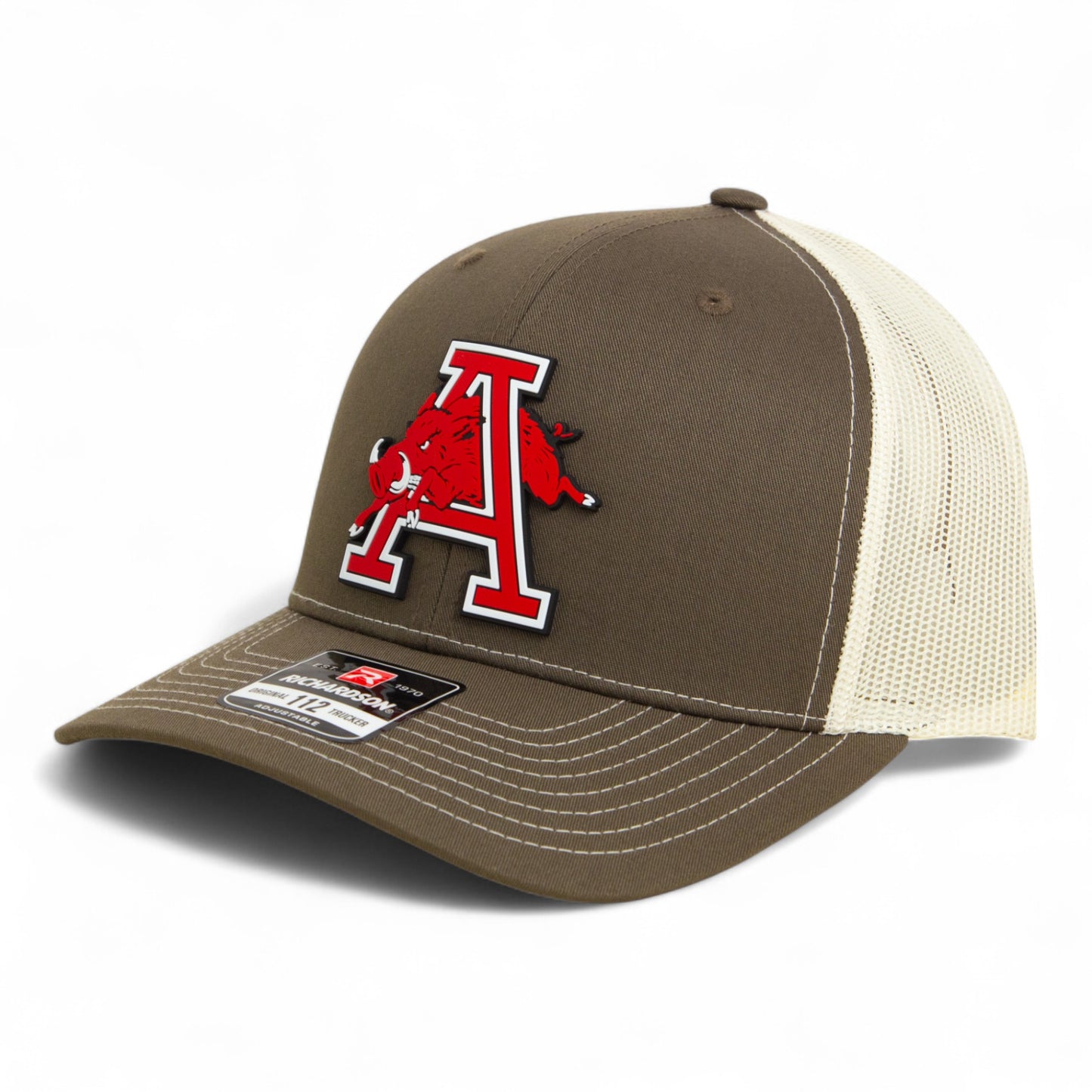 Arkansas Razorbacks Jumping Hog 3D Snapback Trucker Hat- Chocolate Chip/ Birch