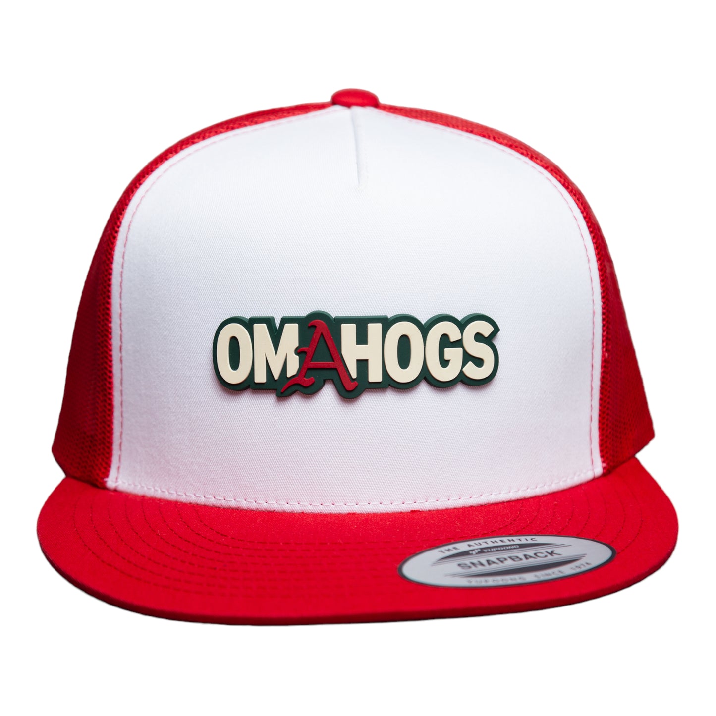 Arkansas Razorbacks OMAHOGS YP Snapback Flat Bill Trucker Hat- White/ Red