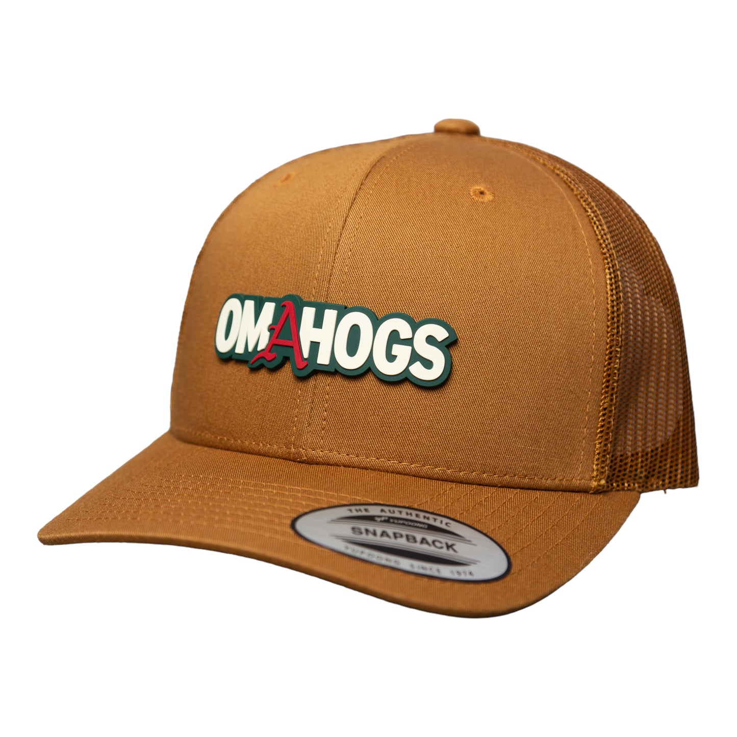 Arkansas Razorbacks OMAHOGS 3D YP Snapback Trucker Hat- Caramel