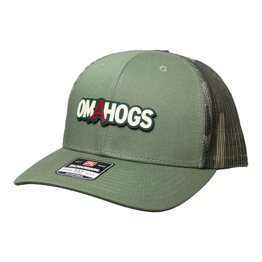 Arkansas Razorbacks OMAHOGS 3D Snapback Trucker Hat- Loden/ Green Camo