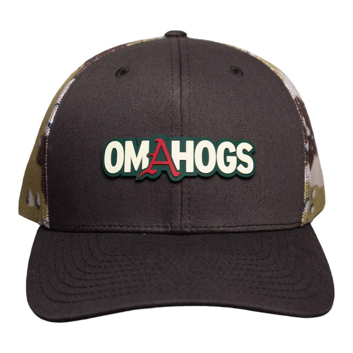 Arkansas Razorbacks OMAHOGS 3D Snapback Trucker Hat- Brown/ Desert Camo