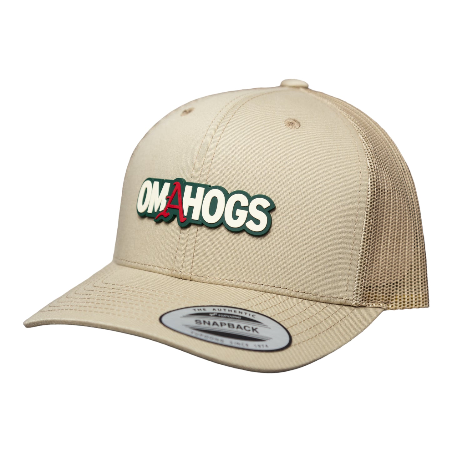 Arkansas Razorbacks OMAHOGS 3D YP Snapback Trucker Hat- Tan