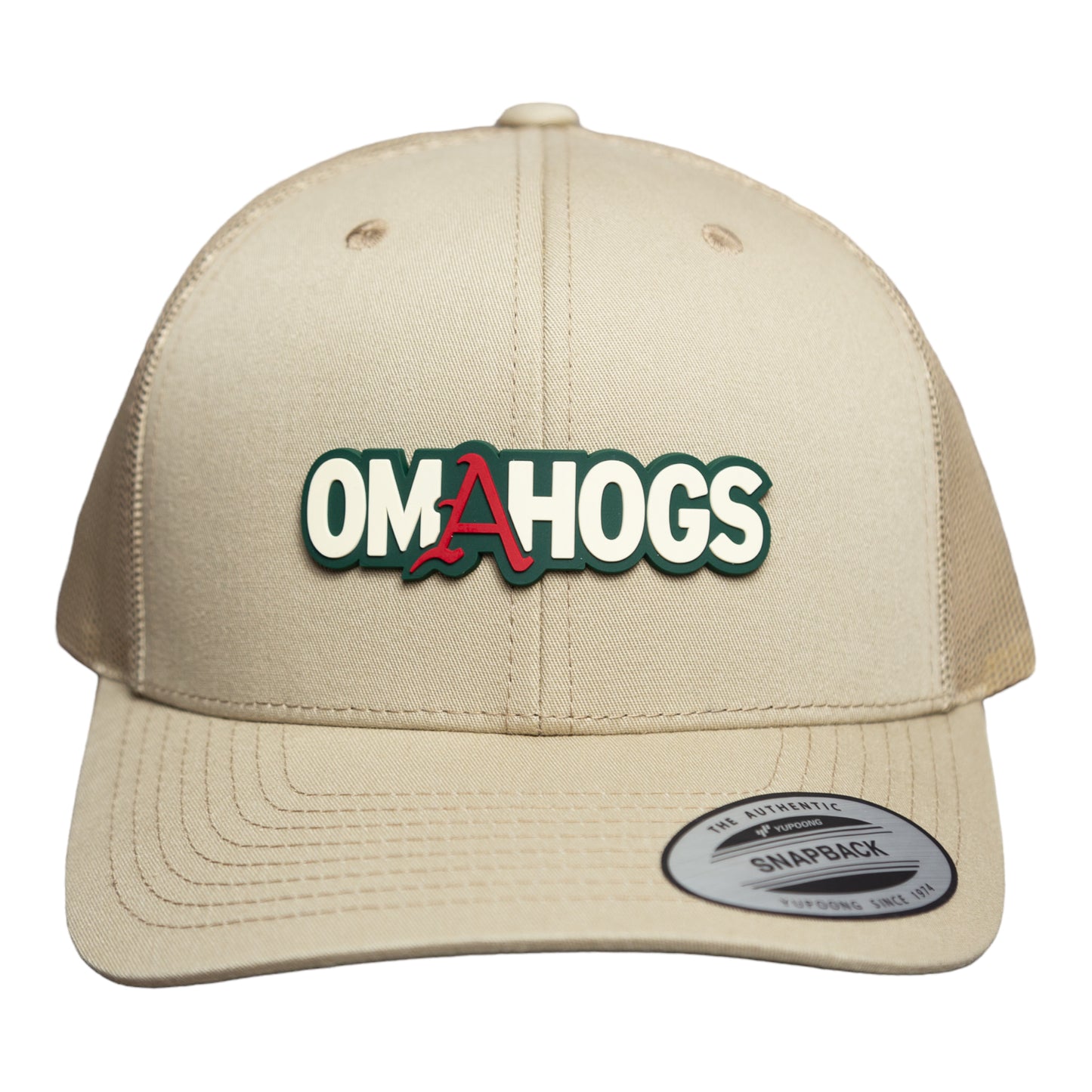 Arkansas Razorbacks OMAHOGS 3D YP Snapback Trucker Hat- Tan
