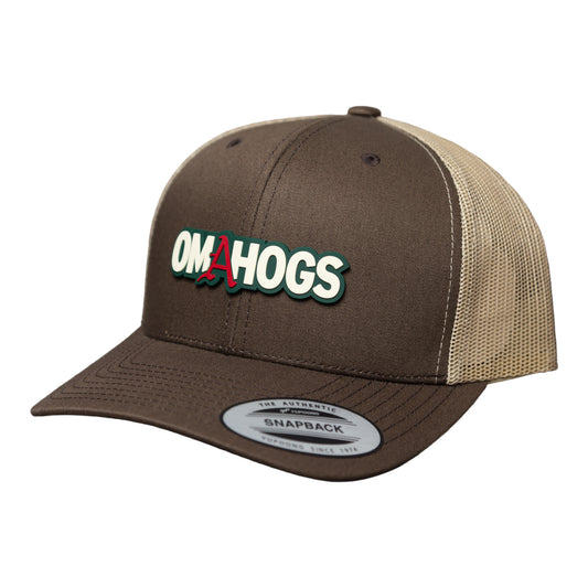 Arkansas Razorbacks OMAHOGS 3D YP Snapback Trucker Hat- Brown/ Tan
