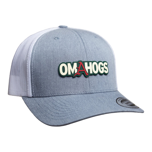 Arkansas Razorbacks OMAHOGS 3D YP Snapback Trucker Hat- Heather Grey/ White
