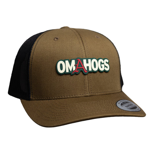 Arkansas Razorbacks OMAHOGS 3D YP Snapback Trucker Hat- Coyote Brown/ Black