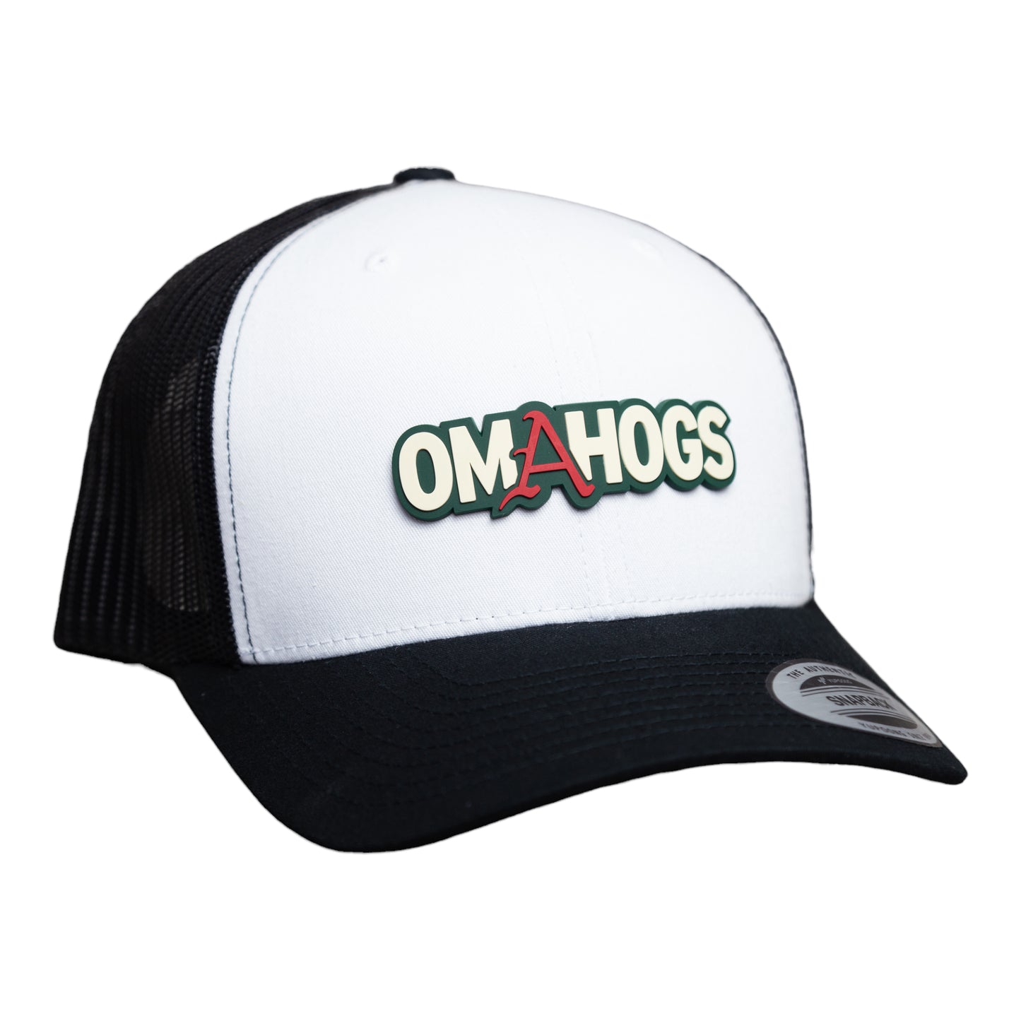 Arkansas Razorbacks OMAHOGS 3D YP Snapback Trucker Hat- White/ Black