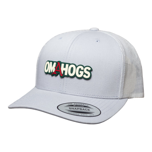 Arkansas Razorbacks OMAHOGS 3D YP Snapback Trucker Hat- Silver