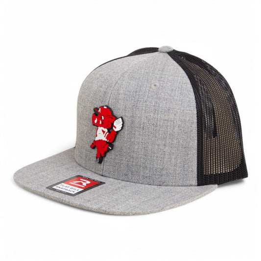 Arkansas Razorbacks Pitching Ribby 3D Wool Blend Flat Bill Hat- Heather Grey/ Black