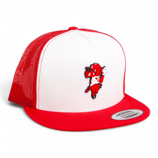 Arkansas Razorbacks Pitching Ribby 3D YP Snapback Flat Bill Trucker Hat- White/ Red