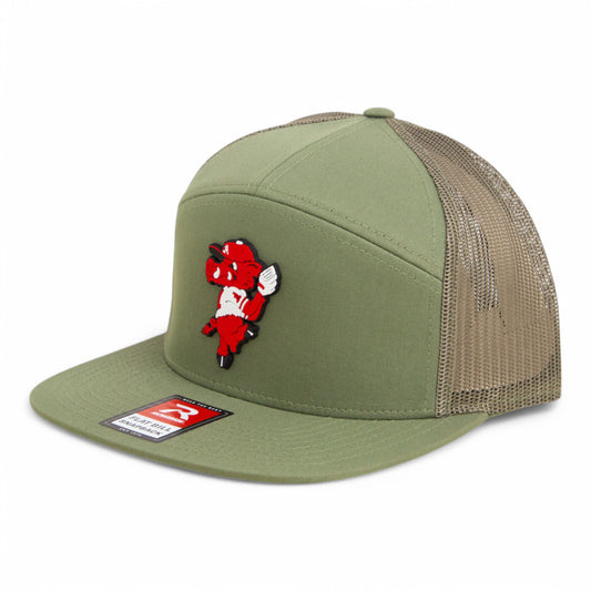 Arkansas Razorbacks Pitching Ribby 3D Snapback Seven-Panel Flat Bill Trucker Hat- Loden Green