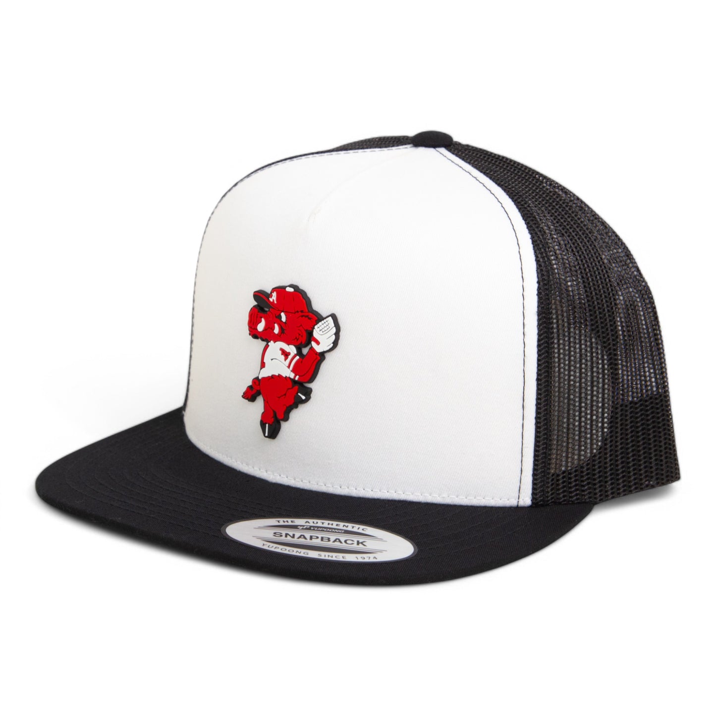 Arkansas Razorbacks Pitching Ribby 3D YP Snapback Flat Bill Trucker Hat- White/ Black