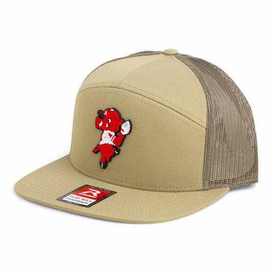 Arkansas Razorbacks Pitching Ribby 3D Snapback Seven-Panel Flat Bill Trucker Hat- Pale Loden