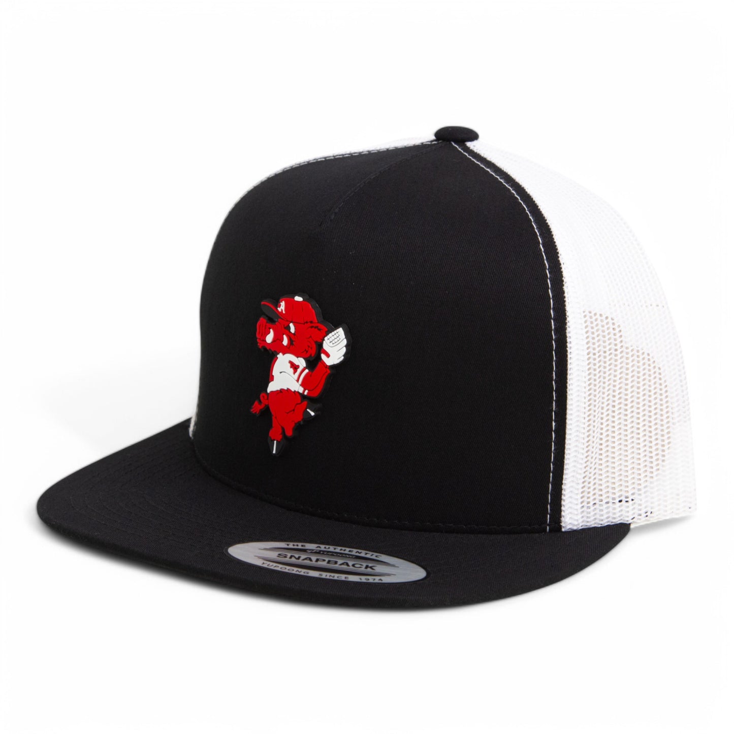 Arkansas Razorbacks Pitching Ribby 3D YP Snapback Flat Bill Trucker Hat- Black/ White