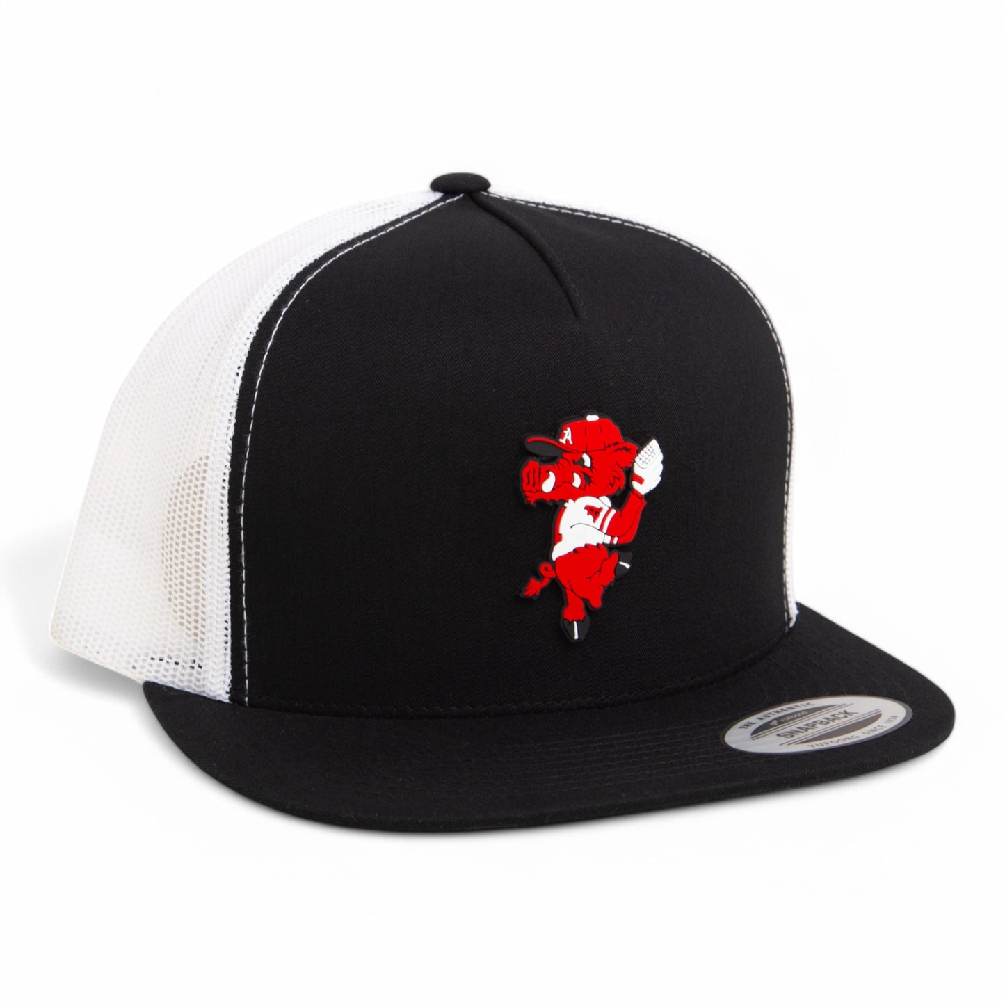 Arkansas Razorbacks Pitching Ribby 3D YP Snapback Flat Bill Trucker Hat- Black/ White