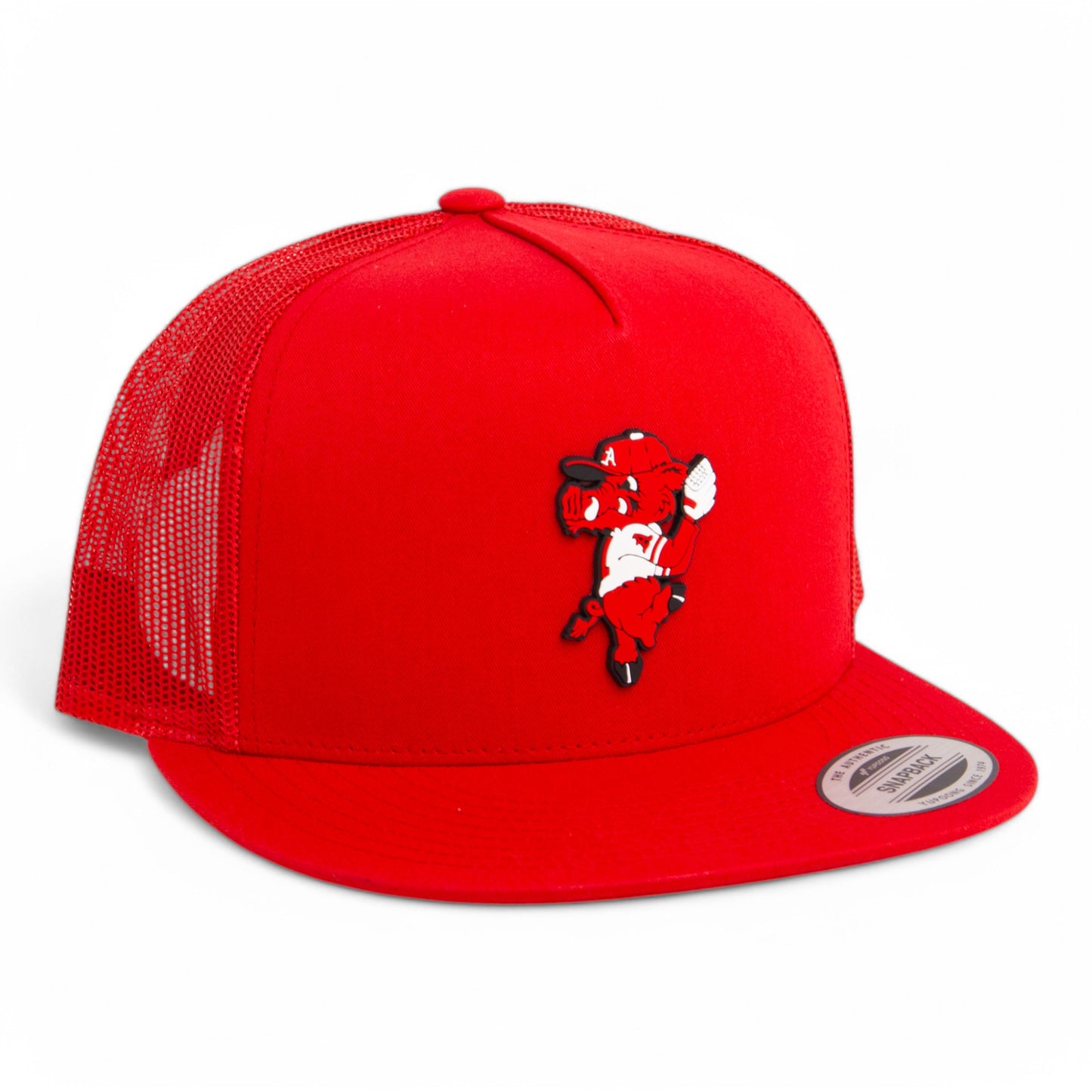 Arkansas Razorbacks Pitching Ribby 3D YP Snapback Flat Bill Trucker Hat- Red