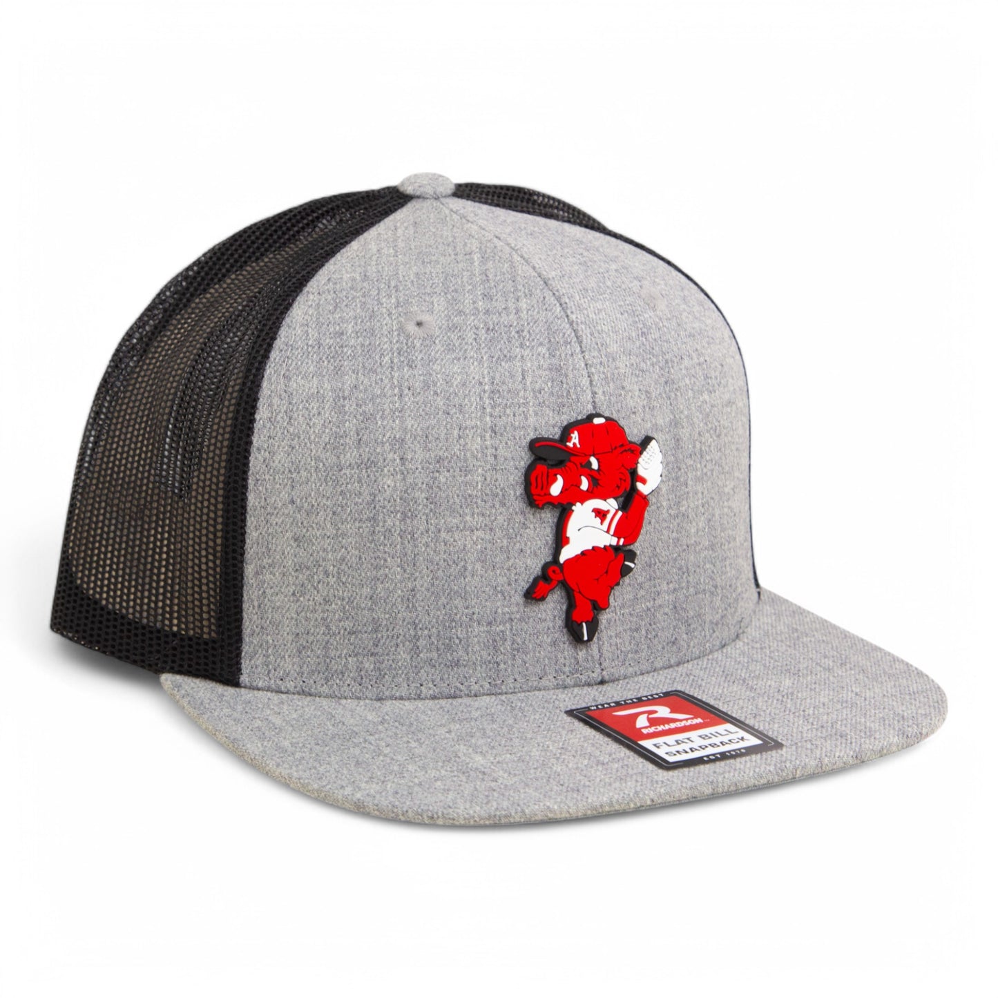 Arkansas Razorbacks Pitching Ribby 3D Wool Blend Flat Bill Hat- Heather Grey/ Black