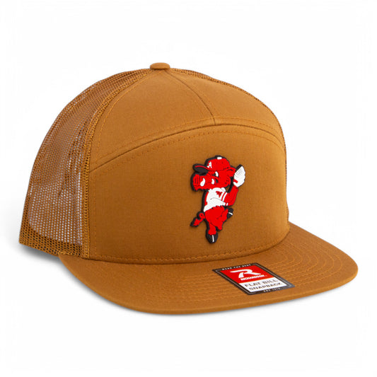 Arkansas Razorbacks Pitching Ribby 3D Snapback Seven-Panel Flat Bill Trucker Hat- Caramel