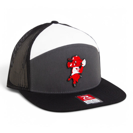 Arkansas Razorbacks Pitching Ribby 3D Snapback Seven-Panel Flat Bill Trucker Hat- Charcoal/ Black/ White