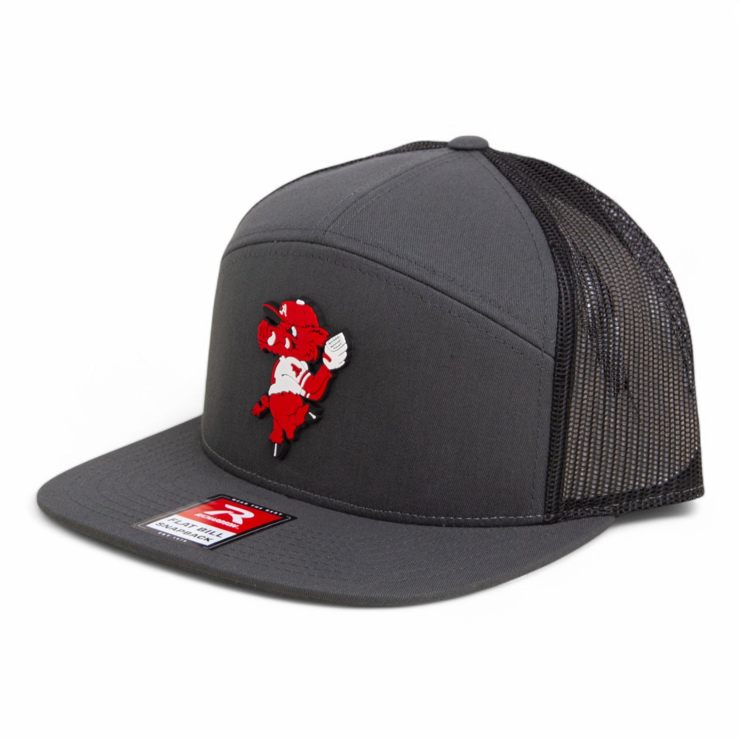 Arkansas Razorbacks Pitching Ribby 3D Snapback Seven-Panel Flat Bill Trucker Hat- Charcoal/ Black