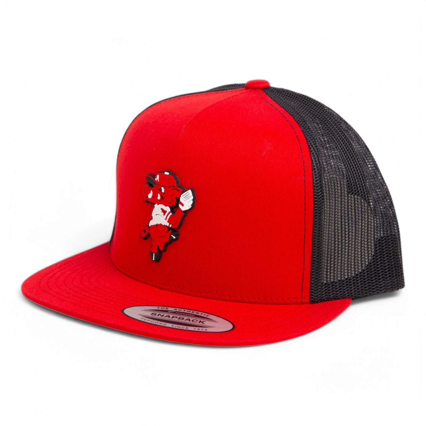 Arkansas Razorbacks Pitching Ribby 3D YP Snapback Flat Bill Trucker Hat- Red/ Black