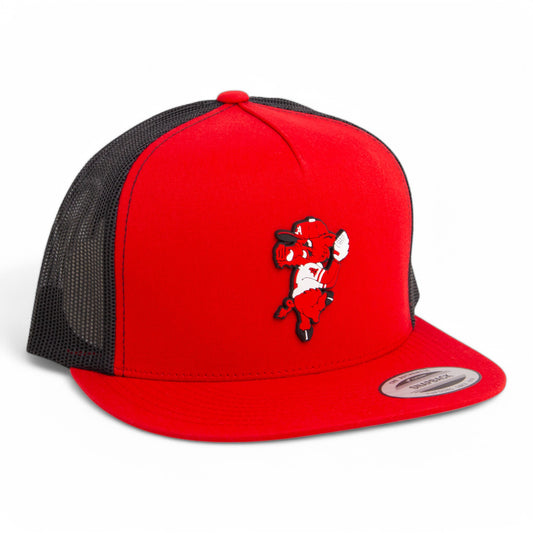 Arkansas Razorbacks Pitching Ribby 3D YP Snapback Flat Bill Trucker Hat- Red/ Black