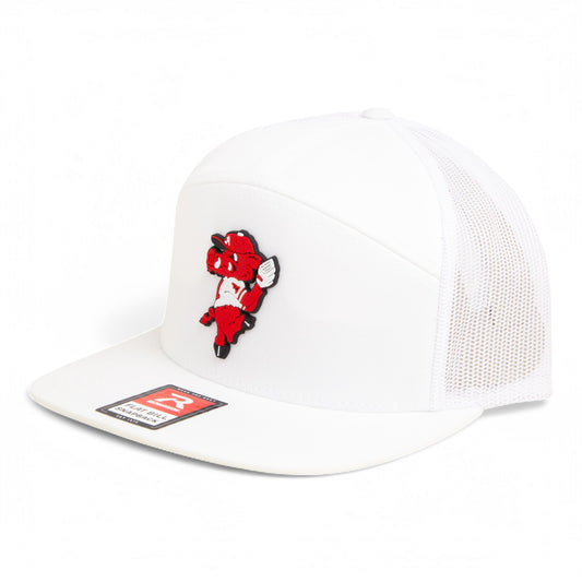 Arkansas Razorbacks Pitching Ribby 3D Snapback Seven-Panel Flat Bill Trucker Hat- White