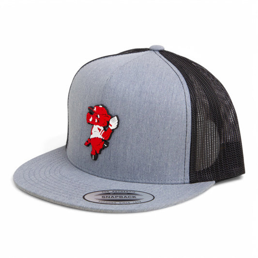 Arkansas Razorbacks Pitching Ribby 3D YP Snapback Flat Bill Trucker Hat- Heather Grey/ Black