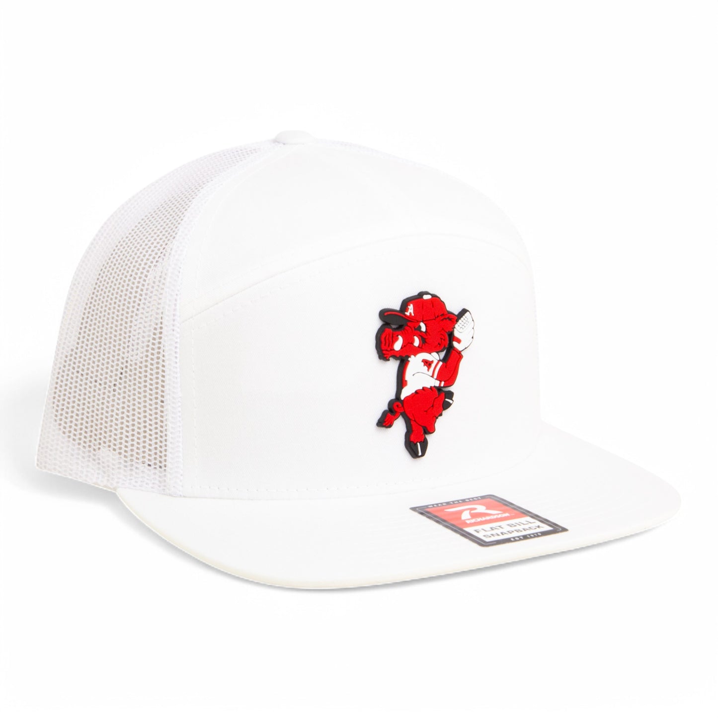 Arkansas Razorbacks Pitching Ribby 3D Snapback Seven-Panel Flat Bill Trucker Hat- White