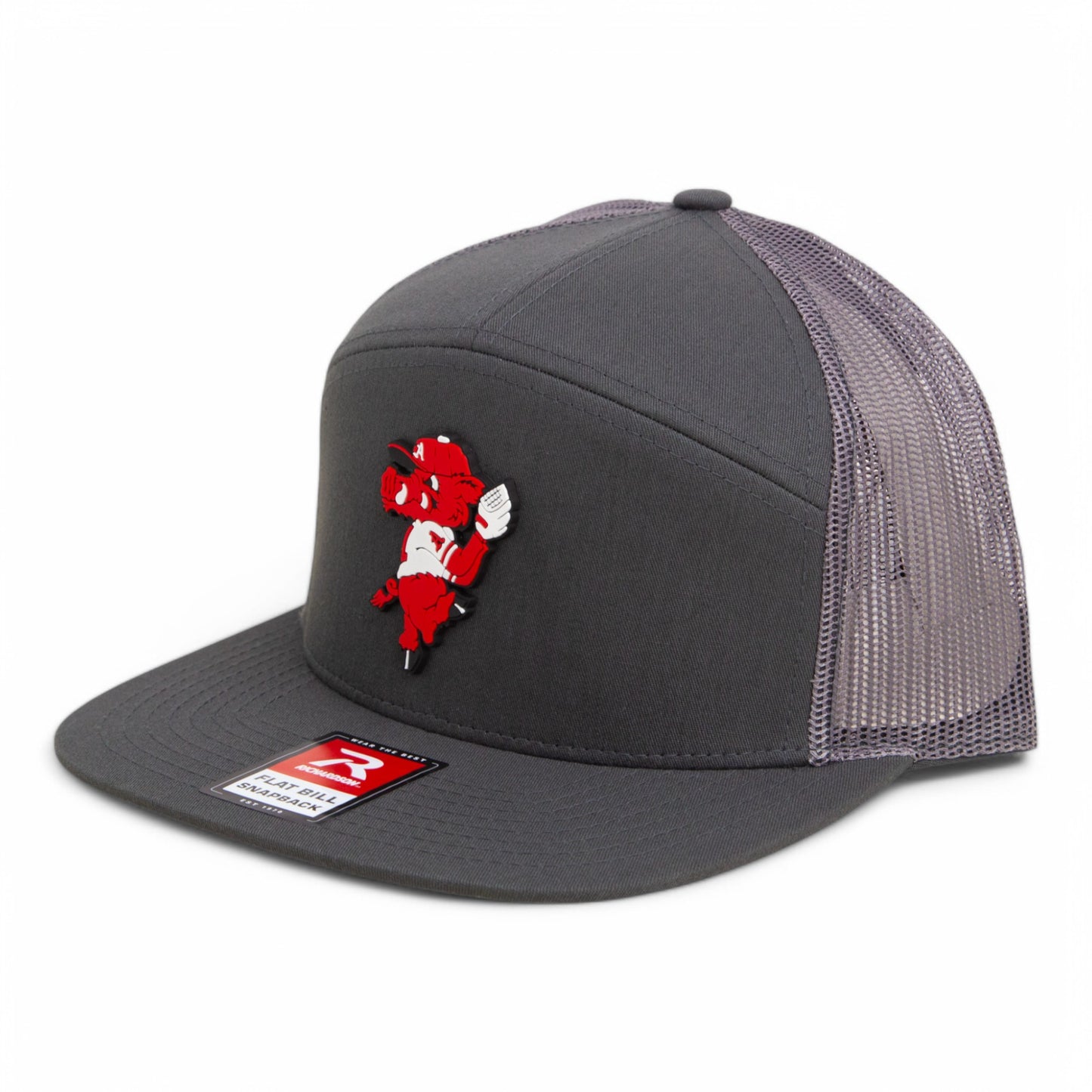 Arkansas Razorbacks Pitching Ribby 3D Snapback Seven-Panel Flat Bill Trucker Hat- Charcoal