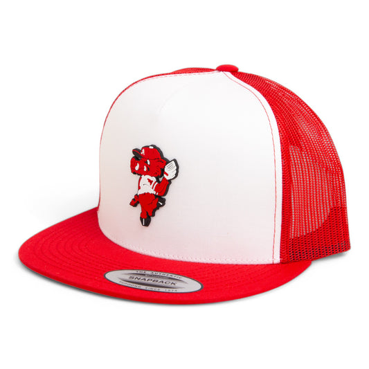 Arkansas Razorbacks Pitching Ribby 3D YP Snapback Flat Bill Trucker Hat- White/ Red