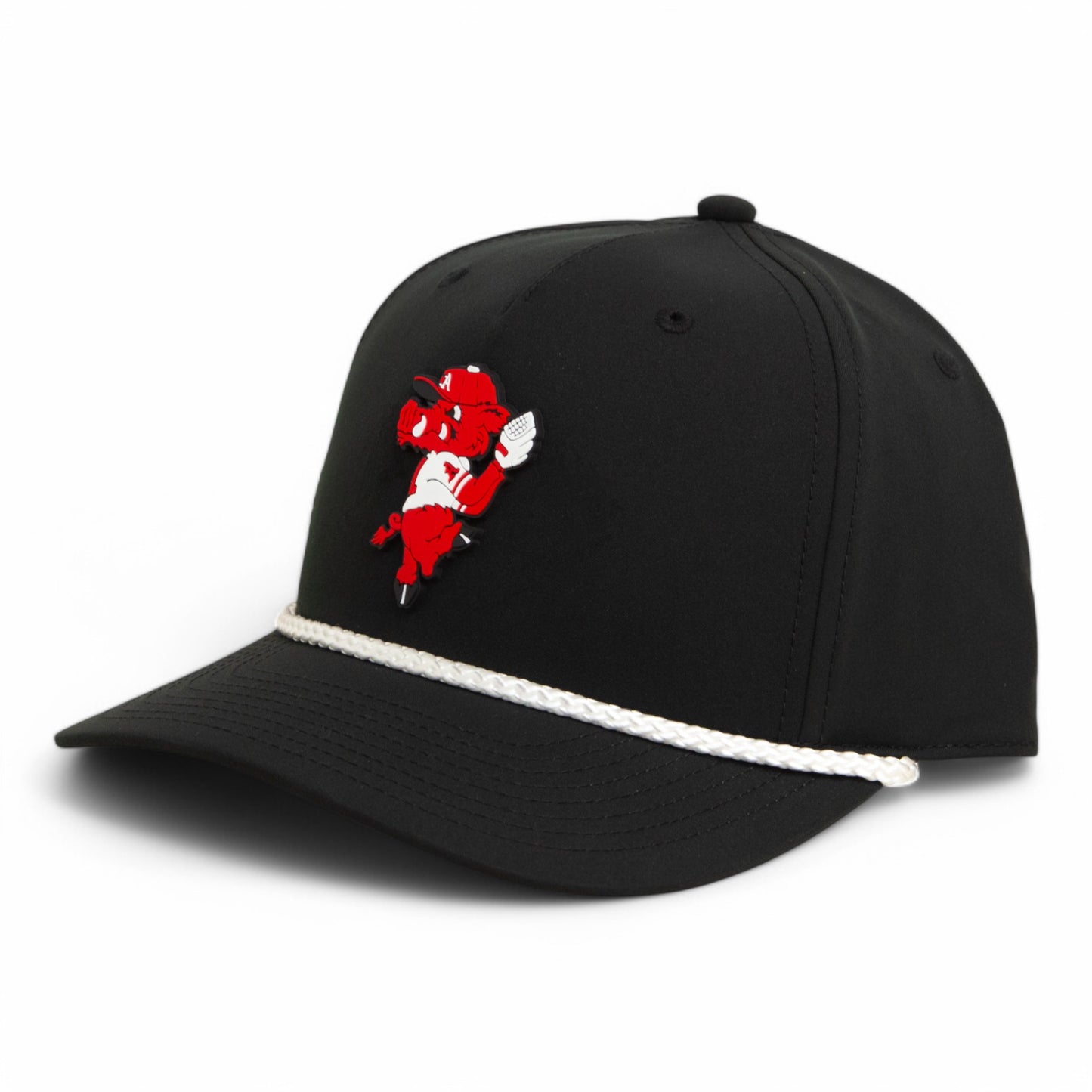 Arkansas Razorbacks Pitching Ribby 3D Five Panel Classic Rope Hat- Black/ White