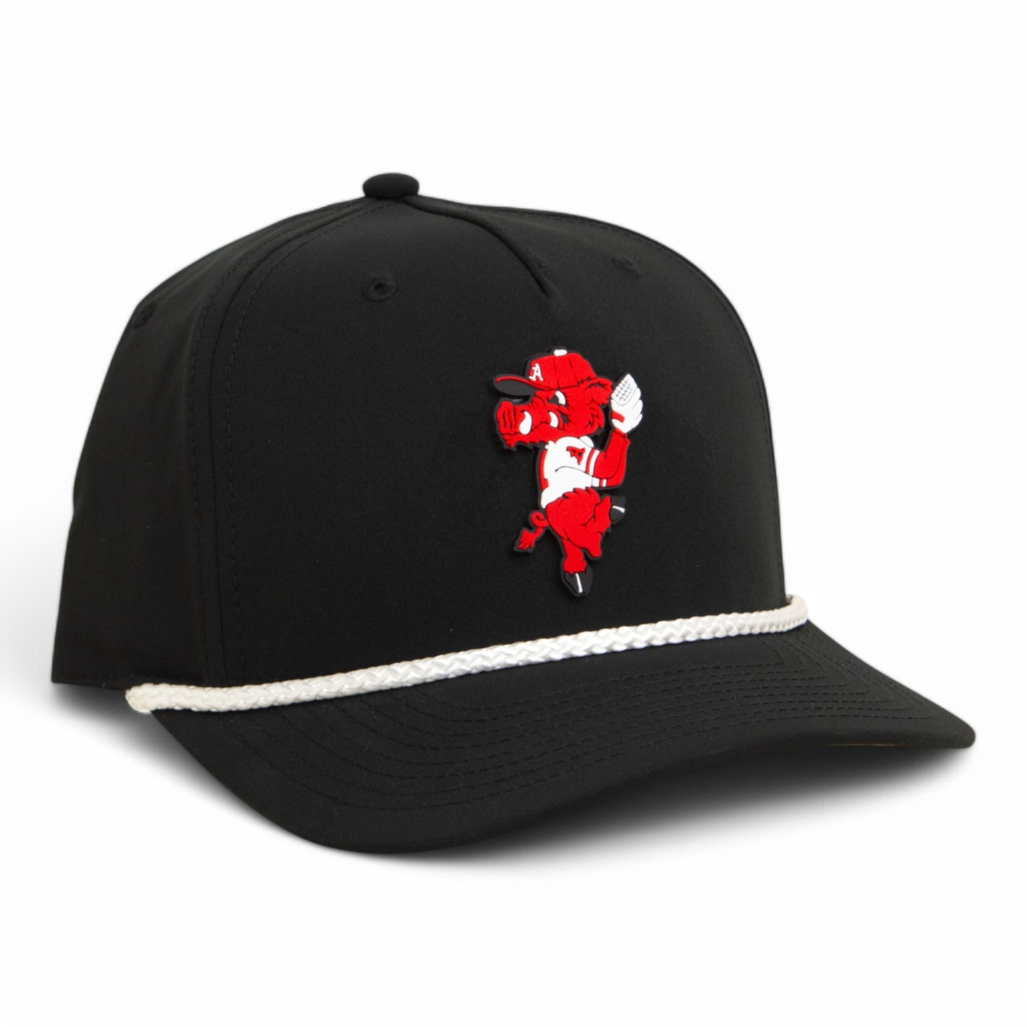 Arkansas Razorbacks Pitching Ribby 3D Five Panel Classic Rope Hat- Black/ White