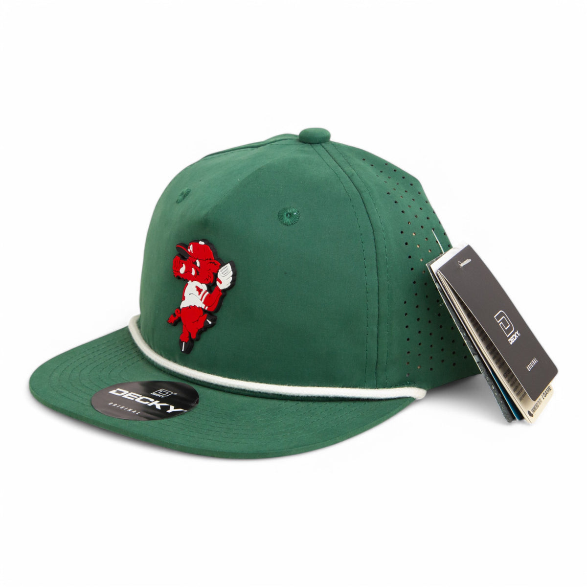 Razorbacks Riby Arkansas Razorbacks Pitching Ribby 3D Perforated Rope Hat- Forest/ White