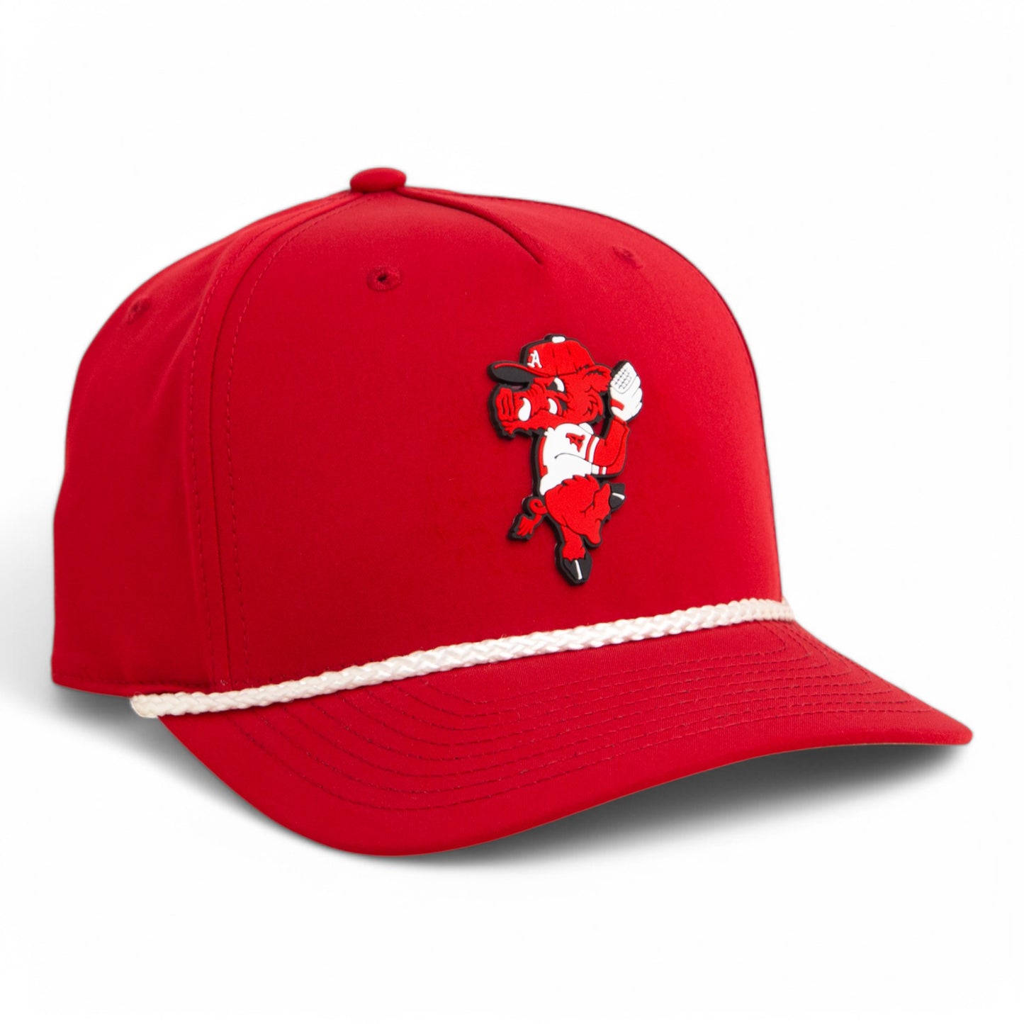 Arkansas Razorbacks Pitching Ribby 3D Five Panel Classic Rope Hat- Red/ White